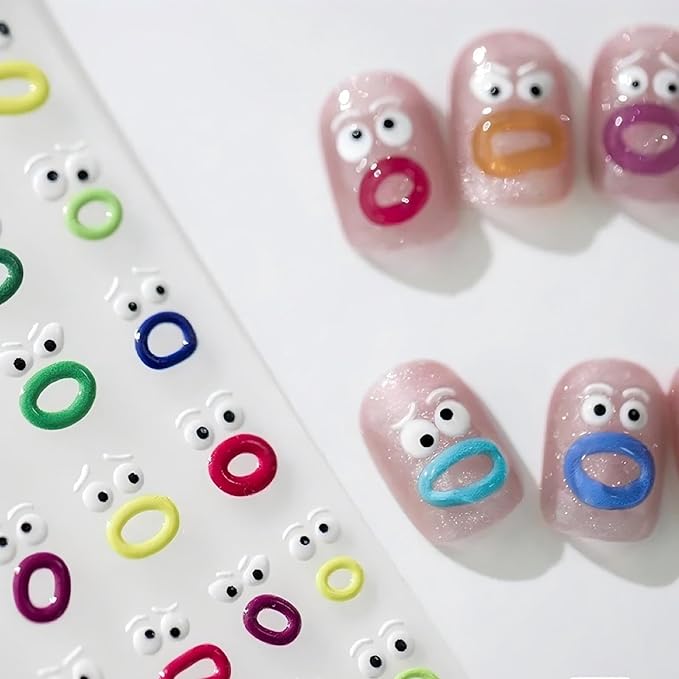 Dedyel Funny Face Nail Stickers Fun Big Lips Cute Cartoon Face Self-Adhesive Nail Stickers for Women Girls Kids Nail Art Decoration