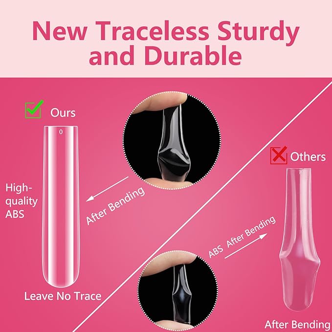 Quaferen Clear Square Nail Tips, 504Pcs XXXL Extra Long Tapered Square Straight Acrylic Nail Tips, Full Cover No C Curve Gel False Nail Extension Tips for Nail Art