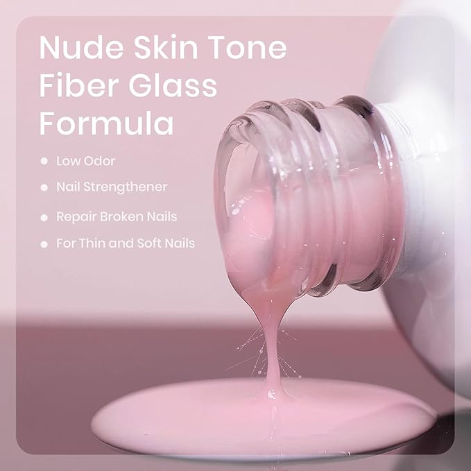 RARJSM Nude Sheer Candy Pink Fiber Glass Rubber Base Gel Nail Polish for Repair Broken Nails StrengthenerGel Base Coat Transparent Brush on Building Gel in a Bottle Soak Off Curing Requires 15ml