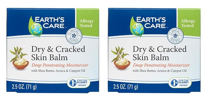 Earth's Care Dry and Cracked Skin Balm Moisturizer for Dry Skin - Cracked Hands Repair Cream - Foot Cream for Dry Heels 2.5 OZ. (2 Jars)