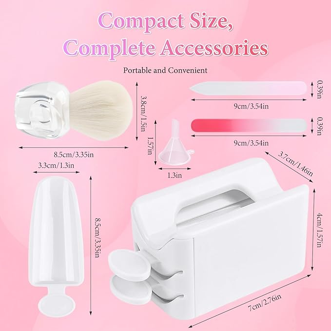 Dip Powder Recycling Tray System, Portable Nail Dip Powder Tray Kit with Nail Dust Brush, Glass Nail File, French Nail Art Manicure Essential Tool, Makeup Tool Glitter Saver(White)