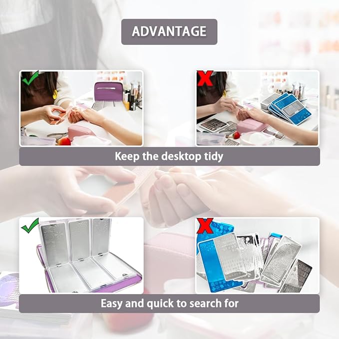 Finger Angel 48 Slots Holographic Nail Plates Holder Case Stamping Templates Organizer Retangel Nail Printing Molds Collection Manicure Tool Accessorie-6x12Cm Template Pink Color Case