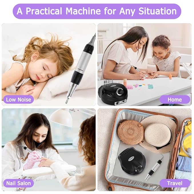 Professional Nail Drill with Pedal Black Nail Drill Set 30000 RPM Electric Nail File with Foot Pedal Nail Grinder E File NailDrill for Acrylic Nails Gel Nail Filer Electric For Home Or Salon