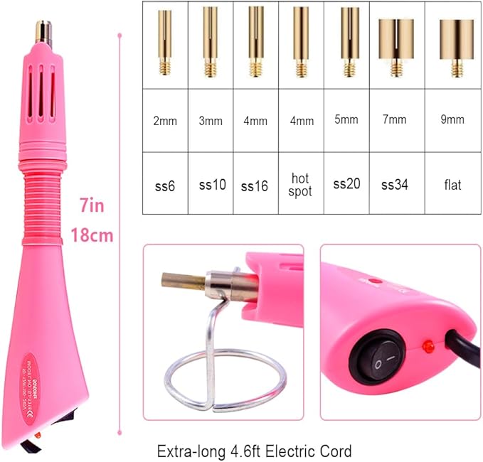 Blinginbox Hotfix Rhinestone Setter, Hot Fix Applicator Tool Bedazzler Kit with Rhinestones, Kit, Hot Fixed Wand for Clothes Clothing Fabric Crafts, 4000 Pcs, AB Crystal, Clear,7 Gems Sizes