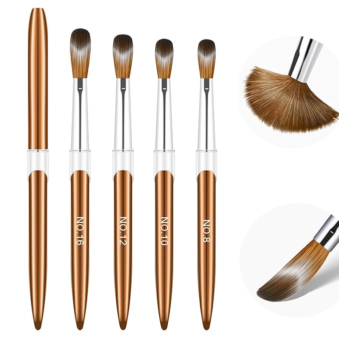 Acrylic Nail Brush Set, 4pcs Size 8/10/12/16 Professional Nail Art Brush for Acrylic Powder Application, 3D Carving, Nail Art Extension for DIY Home Salon Nail Art Manicure Brush Tool