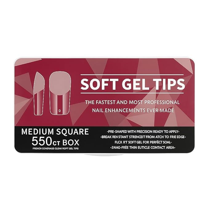 Gel Nail Tips Shape, 550 Pcs Half Matte Pre-Etched Press On False Nails, Full Cover Acrylic Nail Tips Kit for Nail Extensions, DIY Salon Nails. (Medium Square, Clear)