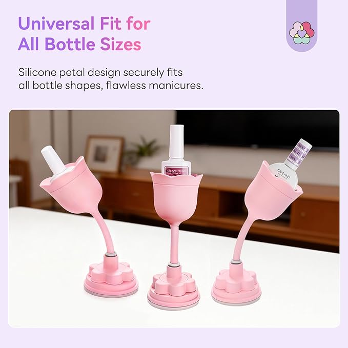 SAVILAND Essentials Nail Polish Holder: 360° Rotatable Design Nail Polish Bottle Holder Strong Adsorption Silicone Polish Holder Petal-Shaped Design Tilted Nail Art Tool Fits Most Bottles Home DIY