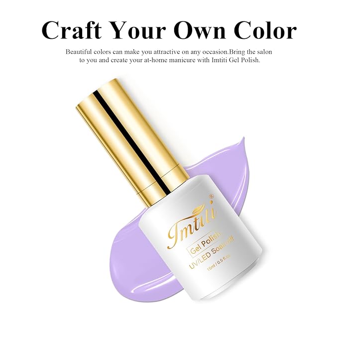 Imtiti Pastel Gel Nail Polish, Lilac Pastel Purple, 0.5 Fl Oz LED UV Gel Polish Spring Summer Easter DIY Nail Art Starter Manicure Salon Kit