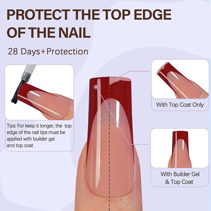 Misssix XBASICTIPS Red French Tip Press On Nails, 150Pcs French Gel Nail Tips Long Square, Soft Gel Pre-shaped No Need to File 3 in 1 Tips, Fake Nails for Nail Art DIY Extension Designs 15 Sizes
