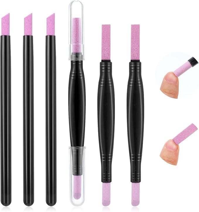 Round Nail File, 6pcs Cuticle File Double-Headed Dead Skin Removal Pen for Acrylic Nails, Reusable Manicure Pedicure Tool with Nail Polish Buffer Skin Repair Tips