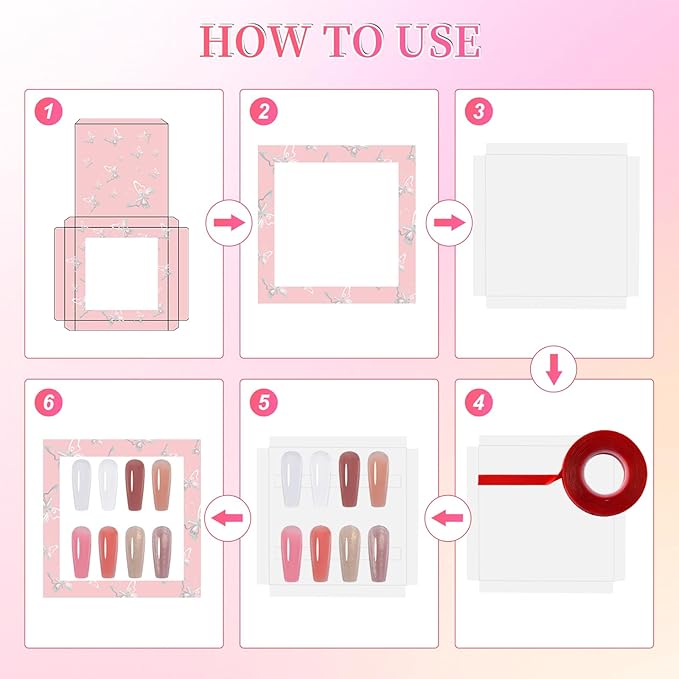 ANGNYA 72PCS Empty Press On Nail Packaging Box Contains 35PCS Butterfly Press On Nail Boxes, 35PCS White Display Cards, 2PCS Double Sided Tapes, Nail Tip Storage Case for Press-on Nail Business