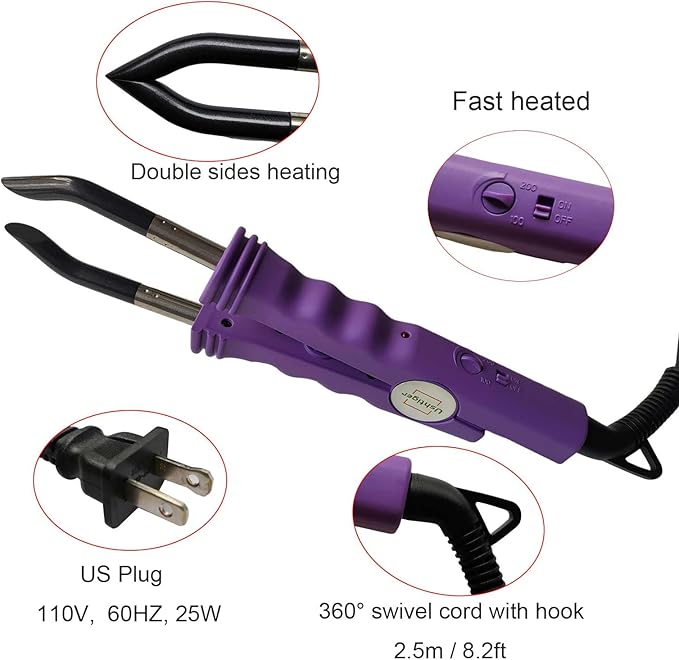 Keratin Hair Extensions Tools Flat Tip Fusion Hair Extension Iron Connector Wand Heat Install Tool Set Keratin Bonding Machine Melting Gun Purple