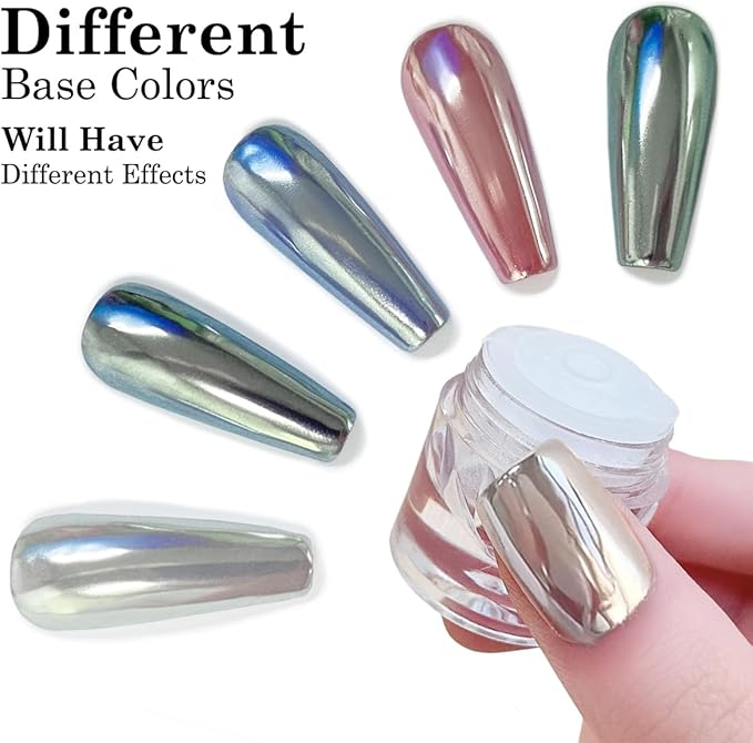 2Pcs White Pearl Chrome Nail Powder Super Glossy Metallic Mirror Effect, White Moonlight Unicorn Chrome Powder for Nails, Mermaid Glitter Pigment Powders for Gel Nail Polish Design 0.5g/Jar