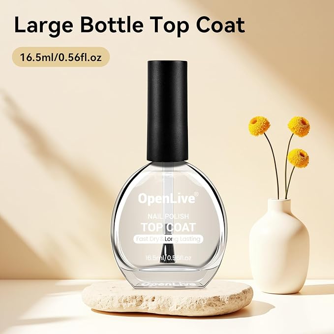 16.5ml Top Coat Clear Nail Polish, Quick Dry Nail Polish High Shine Long Lasting Glossy Fast Air Dry Top Coat for Nail Art Manicure Salon Quality | Clear, Glossy, Nail Art, Manicure
