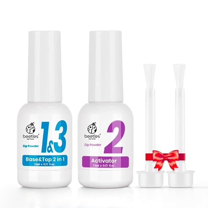 Beetles Dip Powder Liquid Set - 2 In 1 Dip Base & Top Coat and Activator, Nail Dip Liquid Set for Dipping Powders French Nail Design Dip Nail Kit Manicure Gift for Women, 2Pcs 0.51 fl.oz