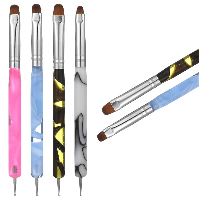 4 Pcs French Brush for Nails French Tip Brushes Nail Art Supplies for Design Builder Gel Dotting Tools Kit Small Nail Brush to Clean Up Detail Painting 3d Acrylic Brushes Professional Manicure