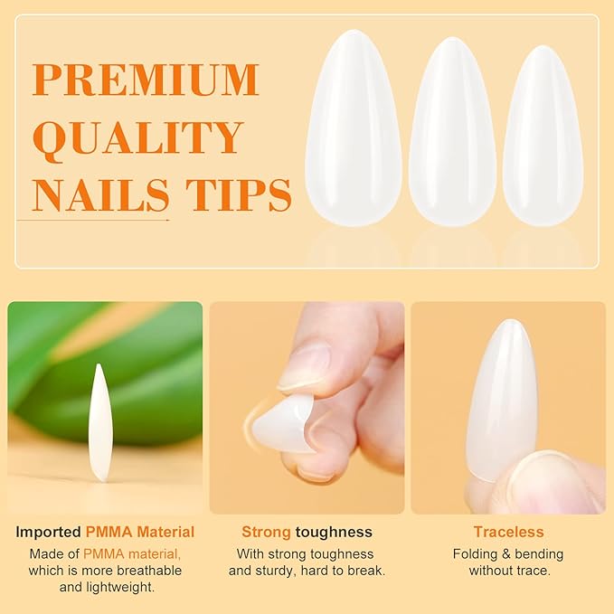 SAVILAND Gels Nail Kit Almond: Natural Nail Tips 500 Pcs and 4 In 1 Nail Glue Gel, U V/LED Nail Lamp Pre-shaped White Full Cover False Nails for Acrylic Nail Kit Nail Art DIY Salon At Home Gift