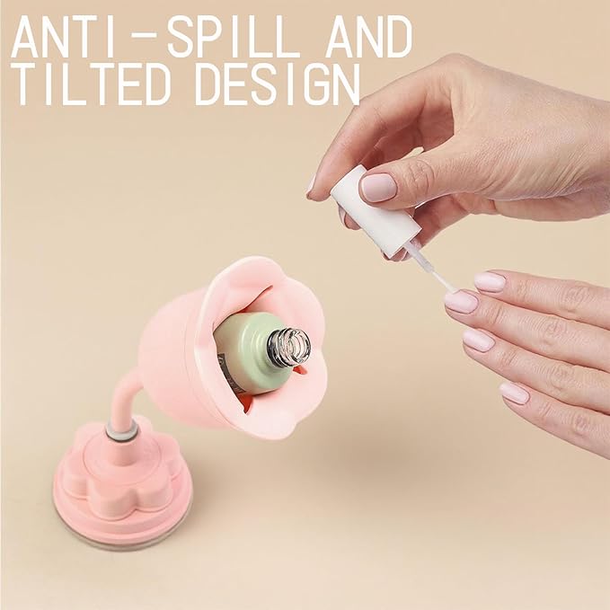 Rotating Nail Polish Bottle Holder | Anti-Spill Tilted Design | Suction Base for Easy Use | Ideal for Nail Art and Storage (Pink)