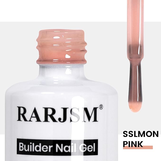 RARJSM Rubber Base Coat Gel Polish Nude Salmon Pink Skin Tone Rubber Base Gel for Nails Natural Nude Color French Manicure Extend Gel Soak Off Curing Requires Single Bottle 15ml Salon Home DIY Use