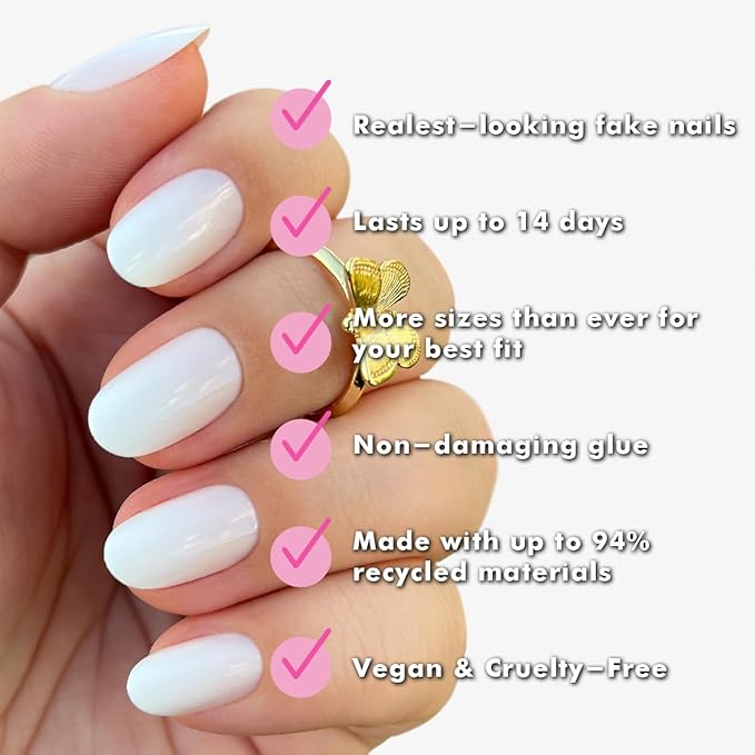 Olive & June Instant Mani Press-On Nails (Glue) | 42 Fake Nails, 21 Sizes | Non-Toxic, Long-Lasting Recycled Materials Realistic Look | Spring Flowers & Patterns | Short, Round | CCT Gradient