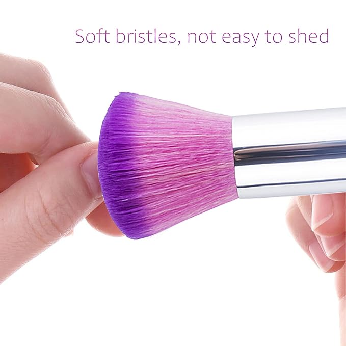 JERCLITY 3 Pieces Soft Nail Brushes Remove Dust Powder for Acrylic Nails Makeup Brushes for Loose Powder Nail Art Brush Nail Clean Up Tools for Women Girls（Purple White/White Pink/Pink Purple)