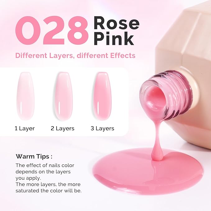 MelodySusie Pink Builder Nail Base Gel for Nails Thickening, Soak Off UV Extension Gel, Rhinestone Nail Glue for Nail Art Design Salon DIY Manicure at Home Gift for Women