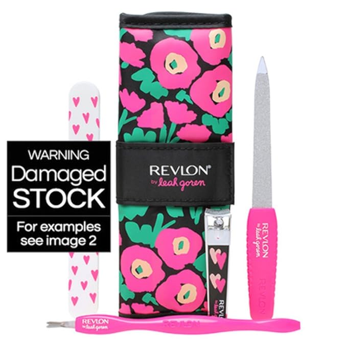 Revlon x Barbie Manicure Essentials Kit, 4 Piece Stainless Steel Beauty Set Includes Nail Buffer, Emeryl File, Cuticle Pusher, Nail Clipper & Travel Case (color may vary)