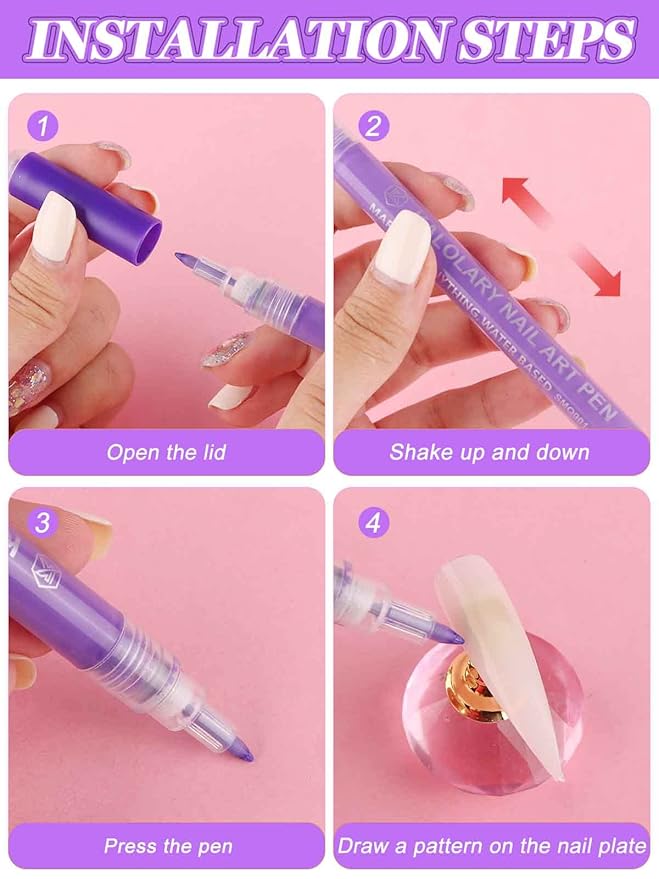 12 Color 3D Nail Art Pens Set, Kalolary Nail Point Graffiti Dotting Pen Drawing Painting Liner Brush for DIY Nail Art Beauty Adorn Manicure Tools