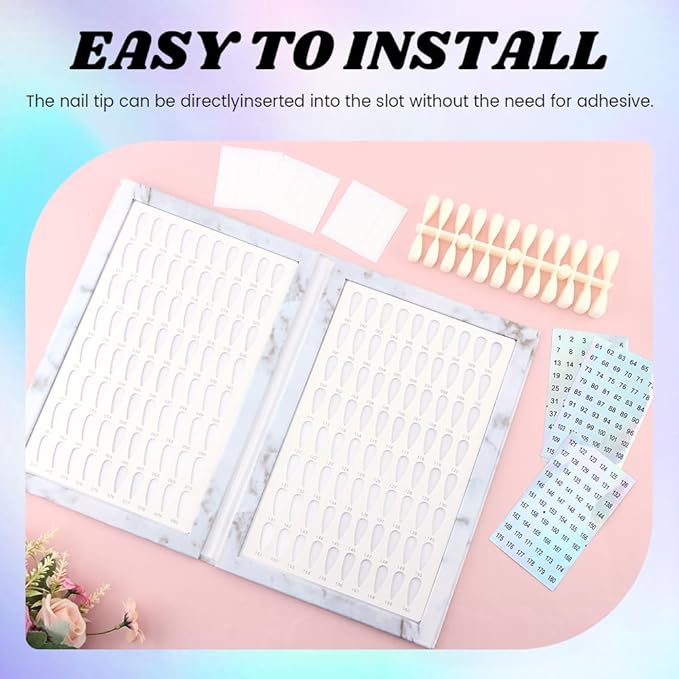 160 Nail Color Book with 240 Flase Tips & 1-200 Number Sticker Labels, Professional Nail Color Chart Display Book Sample for Nail-Gel-Polish