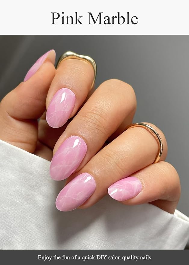 Semi Cured Gel Nail Strips (Pink Marble), 20 Pcs Gel Nail Wraps, Stickers, UV Light Required, Salon Quality, Long Lasting