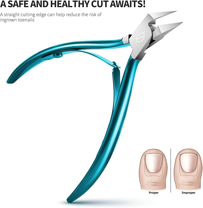 FERYES Toenail Clipper Straight Blade for Ingrown and Thick Nails - Stainless Steel and Sharp Pointed Tip Ingrown Nail Clipper – Wide Jaw Toe Nail Cutter Podiatry Tool Peacock Green