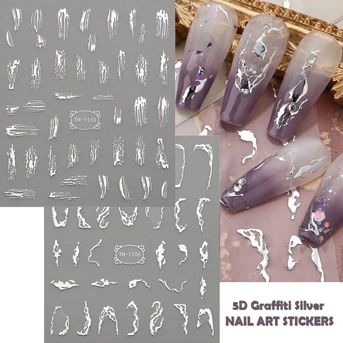 9 Sheets Gold Silver Nail Art Stickers 3D Laser Silver Stripe Line Nail Decals Self-Adhesive Metallic Butterflies Love Stars Gold Nail Stickers for Wome Girls French Nail DIY Decoration Accessories