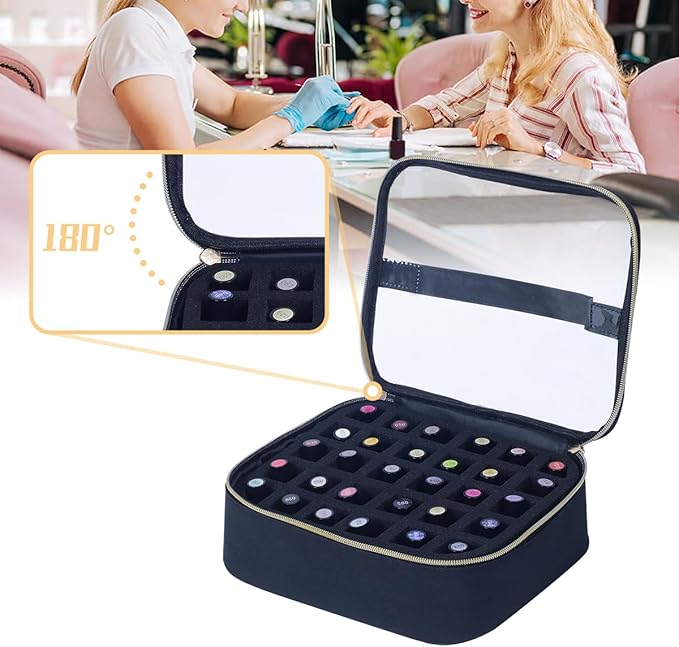 Small Clear Nail Polish Case Holds 30 bottles(15ml-0.5fl.oz) Nail Polish Organizer Multifunctional Nail Polish Bag organizer, Cosmetic Travel Makeup Cases for Women, Black