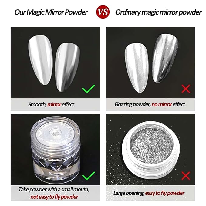 Chrome Nail Powder Metallic Gold And Silver, Magic Mirror Effect Pigment Glitter Rubbing Dust, 3D Carving Nail Molding Gel & Holographic Dip Nail Powder Kit for Nail Decor Home Manicure DIY