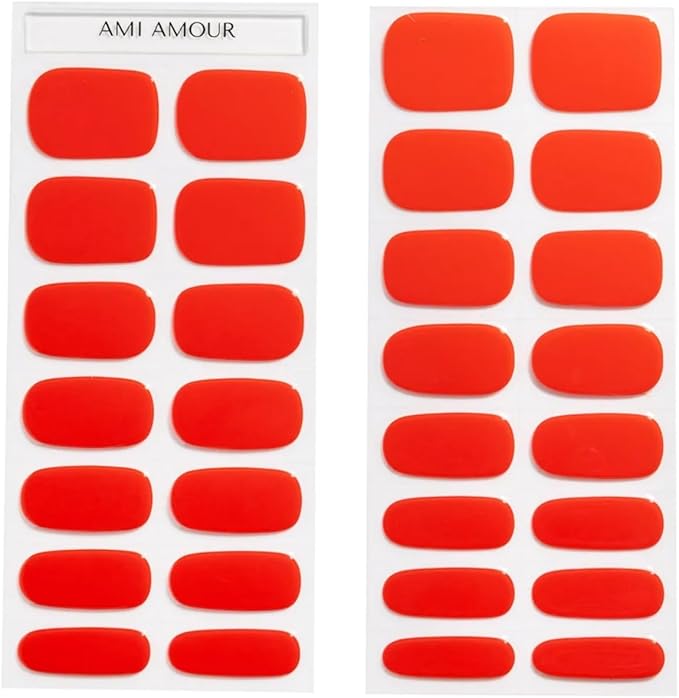 Ami Amour- Gel Nail Strips Cured Polish Color That Pops (Last 14+ Days) | Semi Cured Nail Sticker Wraps For Quick Easy Application (Sizzling Hibiscus)