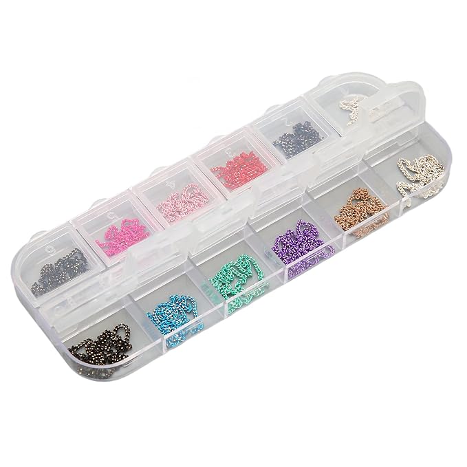 3D Mix Nail Chains, 3D Colorful Nail Charms, 24 Strips Nail Jewelry Metal Punk Nail Chains With Case, Nail Chain Decorations for Nail Art Chains DIY Design