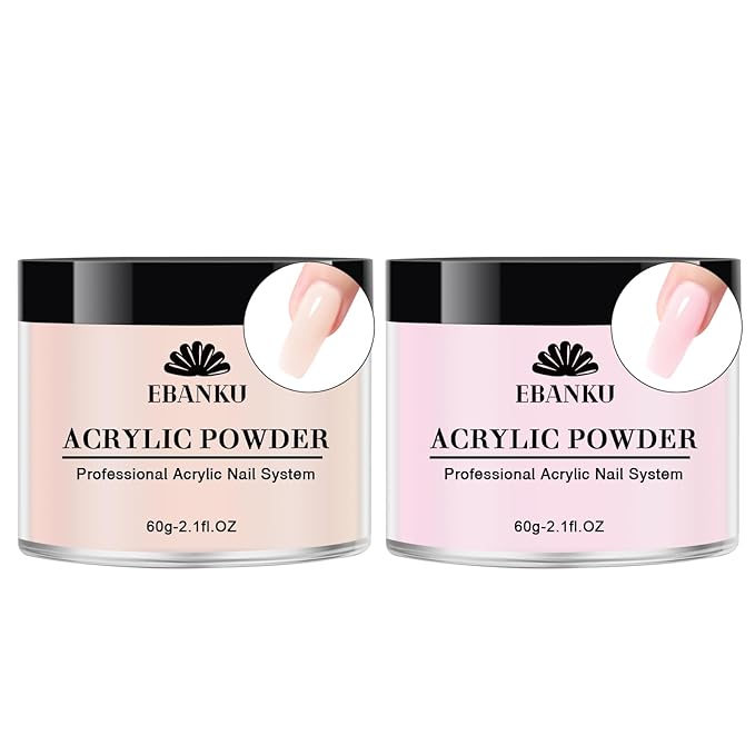 EBANKU Nude Pink Acrylic Powder for Nails, Long Lasting 3D Fingernail Carving & Nail Extensions, Professional Colors Acrylic Powder for Manicure, No Nail Lamp Needed, 60g/2.1oz*2Pcs