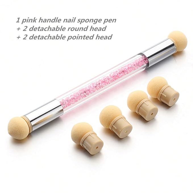 Resin Nail Art Palette and UV Gel Gradient Sponges Pens with 4 Pcs Replacement Head, Nail Sponges for Ombre Double Head Brush for Nail Art Manicure DIY Tools(Pink)