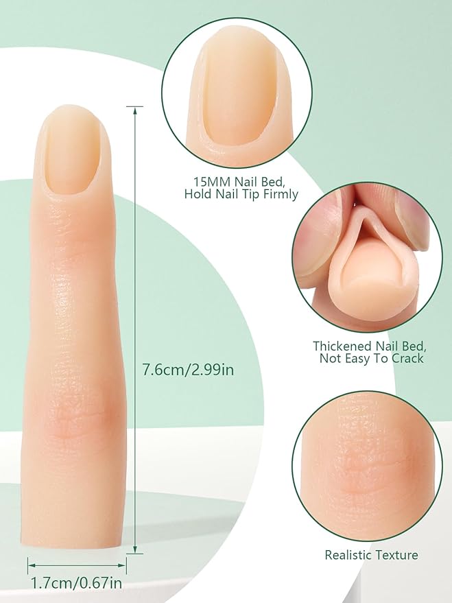 2 Pieces Silicone Practice Fingers for Acrylic Nails, Fake Training Hand Finger Model Flexible Bendable Mannequin Finger, Soft Realistic Joint Nail Practice Fingers with Makeup for Nail Art (Color 1)