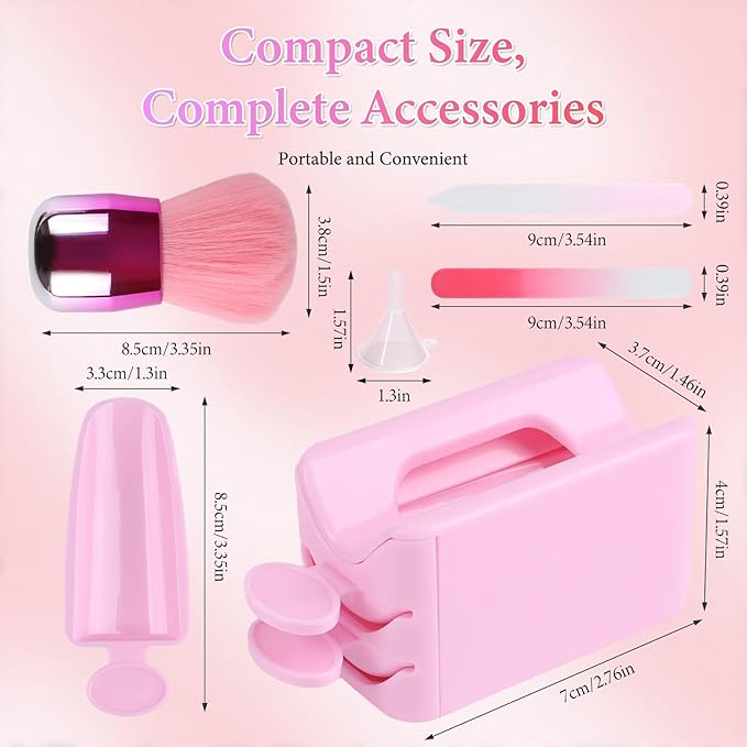 Dip Powder Recycling Tray System, Portable Nail Dip Powder Tray Kit with Nail Dust Brush, Glass Nail File, French Nail Art Manicure Essential Tool, Makeup Tool Glitter Saver