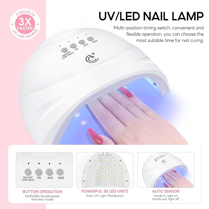COSCELIA 60PC Gel Nail Polish Kit with U V light Starter Kit 55 Colors Gel Polish 5PC Top Base Coat Nail Art Decorations French Manicure Kit for with Everything Valentines Day Gifts for Women