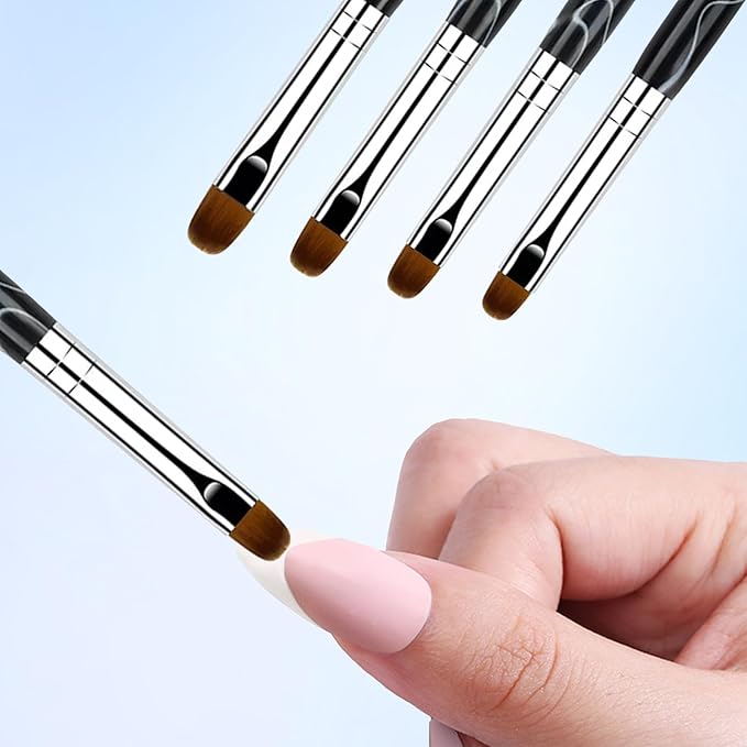 French Manicure Brush Set with Dotting Tools, Double-Ended Nail Art Brushes for Gel & Acrylic, Precision Clean Up & Detail Design, 4 Sizes (#10#12#14#16), NB128-Black