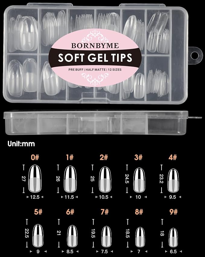 Medium Round Nail Tips,120PCS Pre Almond Round Buff Full Cover Shaped Nail Extenison Tips Half Matte Gel Nail Tips Acrylic False Nail Tips