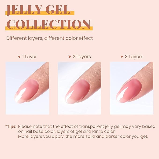 Beetles Gel Nail Polish Kit with U V LED Light - 6 Colors Jelly Milky White Sheer Pink Nude Gel Polish Starter Kit Manicure,Soak Off U V Nail Polish Set Salon DIY for Girl