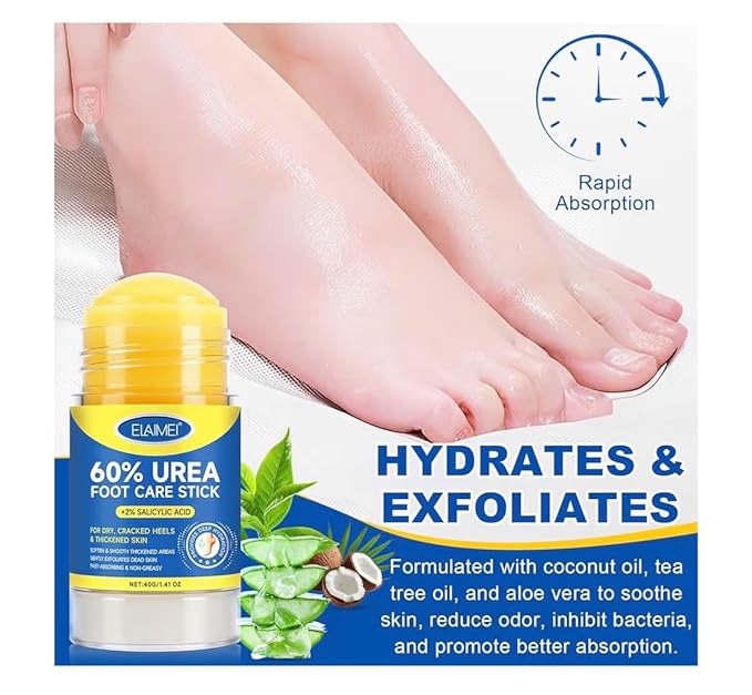 60% Urea Cream with 2% Salicylic Acid Urea Foot Care Stick, Foot Cream Moisturizer for Dry Cracked Feet, Knees, Elbows, Hands,Moisturizes and Hydrates Dry Skin,Callus Remover & Skin Softener -1.41oz