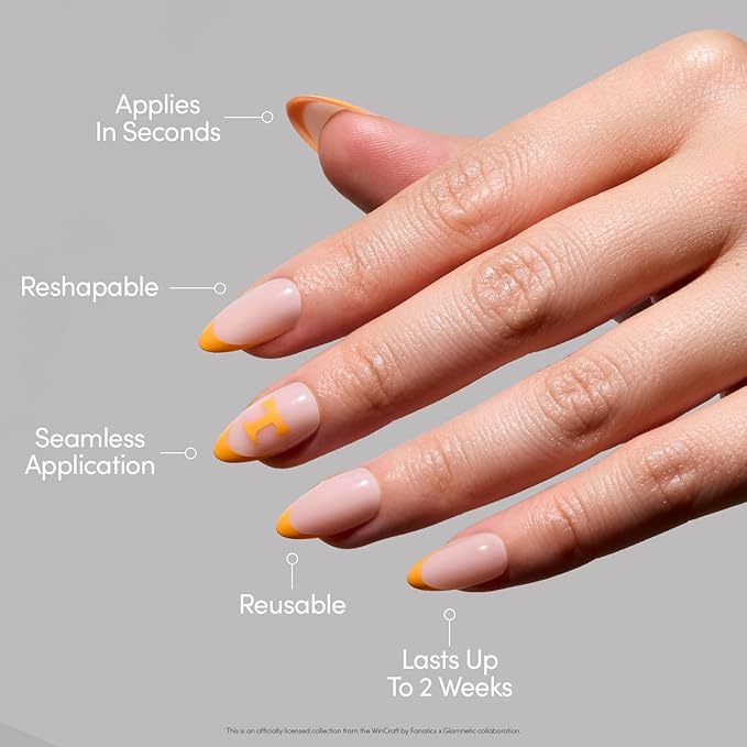 Glamnetic x Fanatics Press On Nails - Tennessee Volunteers | Short Almond Fake Nails, Collegiate Volunteers Orange French Tips, College Nails, Salon-Quality | 15 Sizes - 30 Nail Kit with Glue