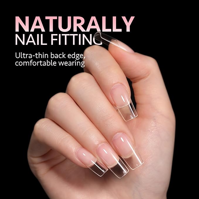 GAOY Medium Square Fake Gel Nail Tips, 12 Sizes False Full Cover Acrylic Press on Nails, 240Pcs Soft Half Matte Tips