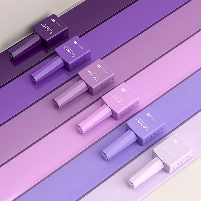 CANNI Purple Gel Nail Polish Set – 6 Colors 9ML Violet, Dark Purple, Lavender, Pastel Pink – Soak Off UV LED Nail Gel Kit for DIY Art, Summer Manicure, Home or Salon Use