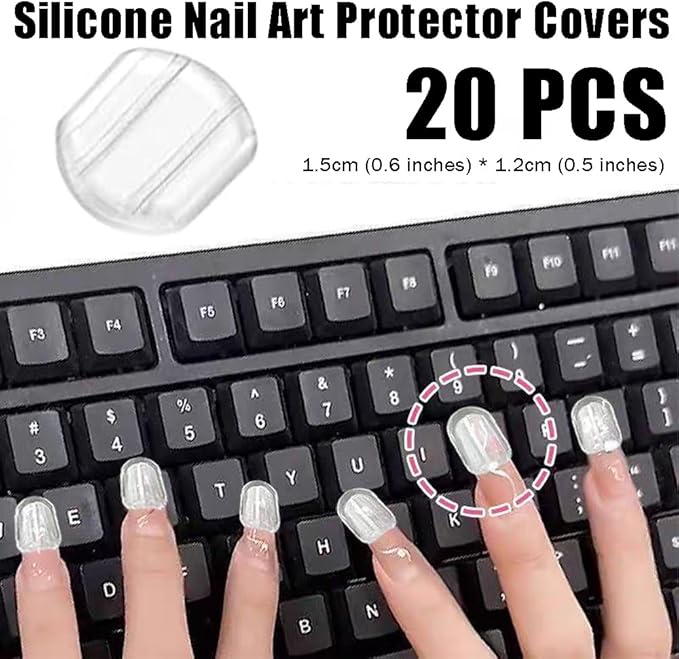Silicone Nail Art Protector Covers for Typing,Nail Beauty Protection Stickers,Clear Comfortable Protection for Long Nails Numeric Keypad,20 Pcs Covers,64 Pcs Stickers