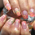 Flower Press on Nails Medium Square Fake Nails Pink Glitter Acrylic Stick on Nails Cute False Nails with Designs Spring Glue on Nails Full Cover Fake Nails for Women Girls Manicure Kit 24Pcs